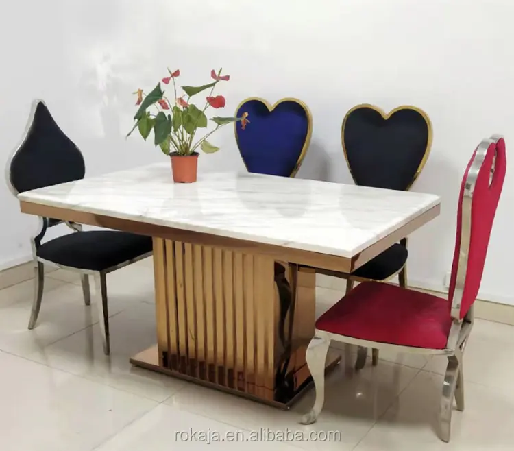 Mesa de comedor Simple y elegante de acero inoxidable, muebles de cocina, mesas de comedor, juego de mesa de comedor de mármol de 6 asientos