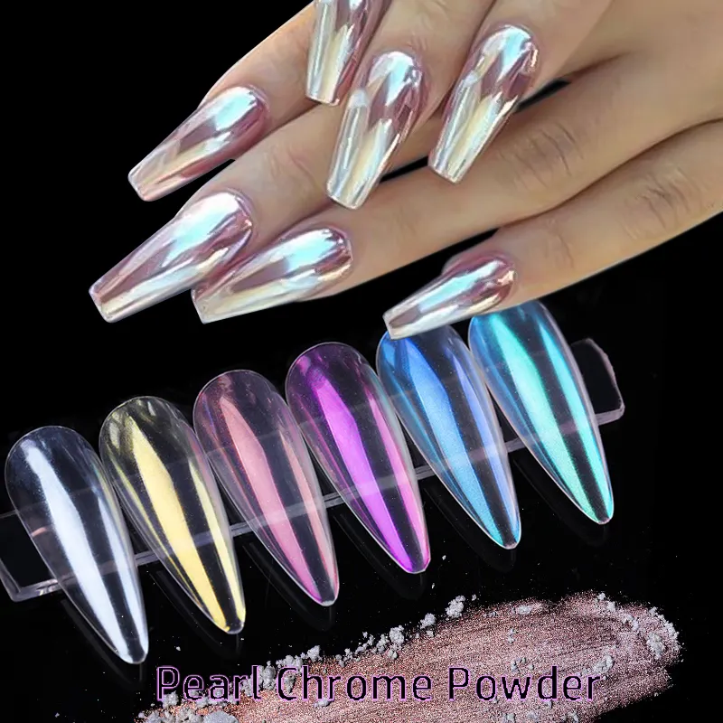 Manicure Nail Supplie Espelho Efeito Pérola Cromo Prego Pigmento Pó Aurora para Nail Art Gel Polonês