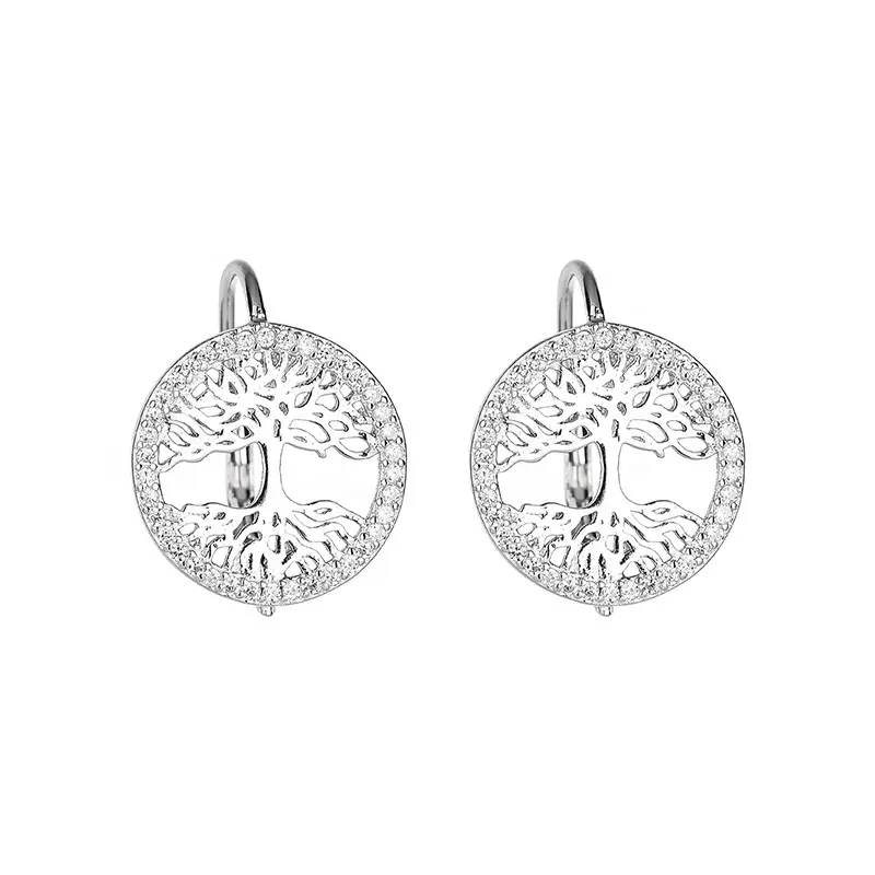 Pendientes de plata de ley 925 con diseño de árbol de la vida para mujer, aretes de Aro a juego, modelo rápido, Europa y Estados Unidos