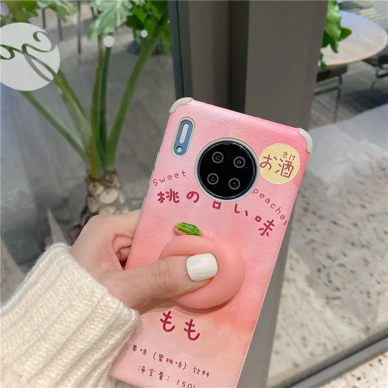 Childoller Casing Ponsel Kulit Lucu 3D Unzip Pink Peach untuk iPhone Huawei Xiaomi Perempuan Lucu Aksesori Ponsel