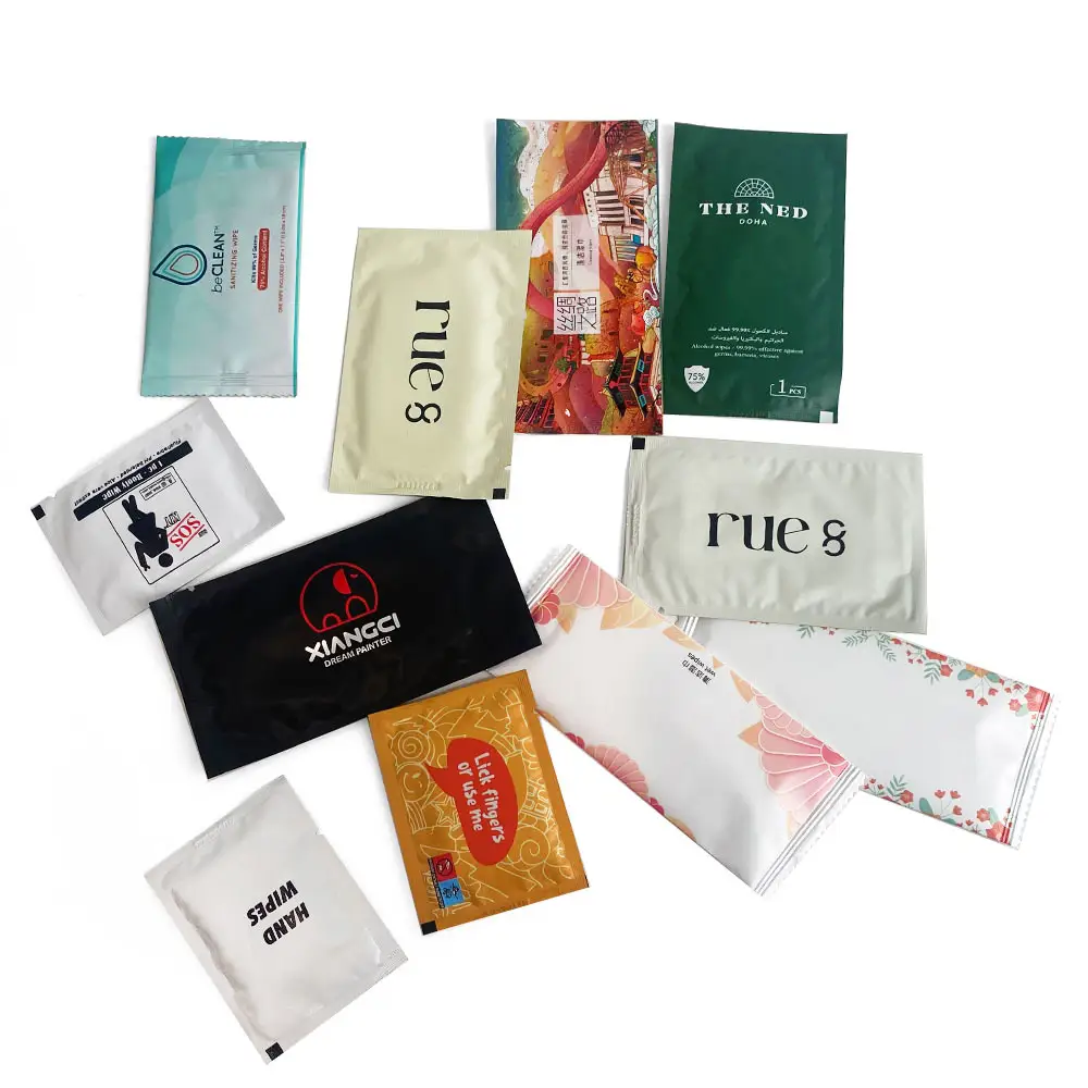 Custom Design Single Packed Cleaning Wet Tissue individual hand and mouth wipes sachet wet wipe For Restaurant
