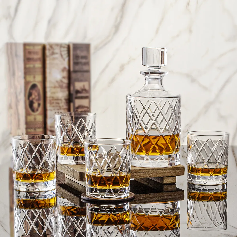 5 pièces de luxe Premium exquis sculpté à la main Rock Tumblers coffret cadeau whisky carafe ensemble pour hommes