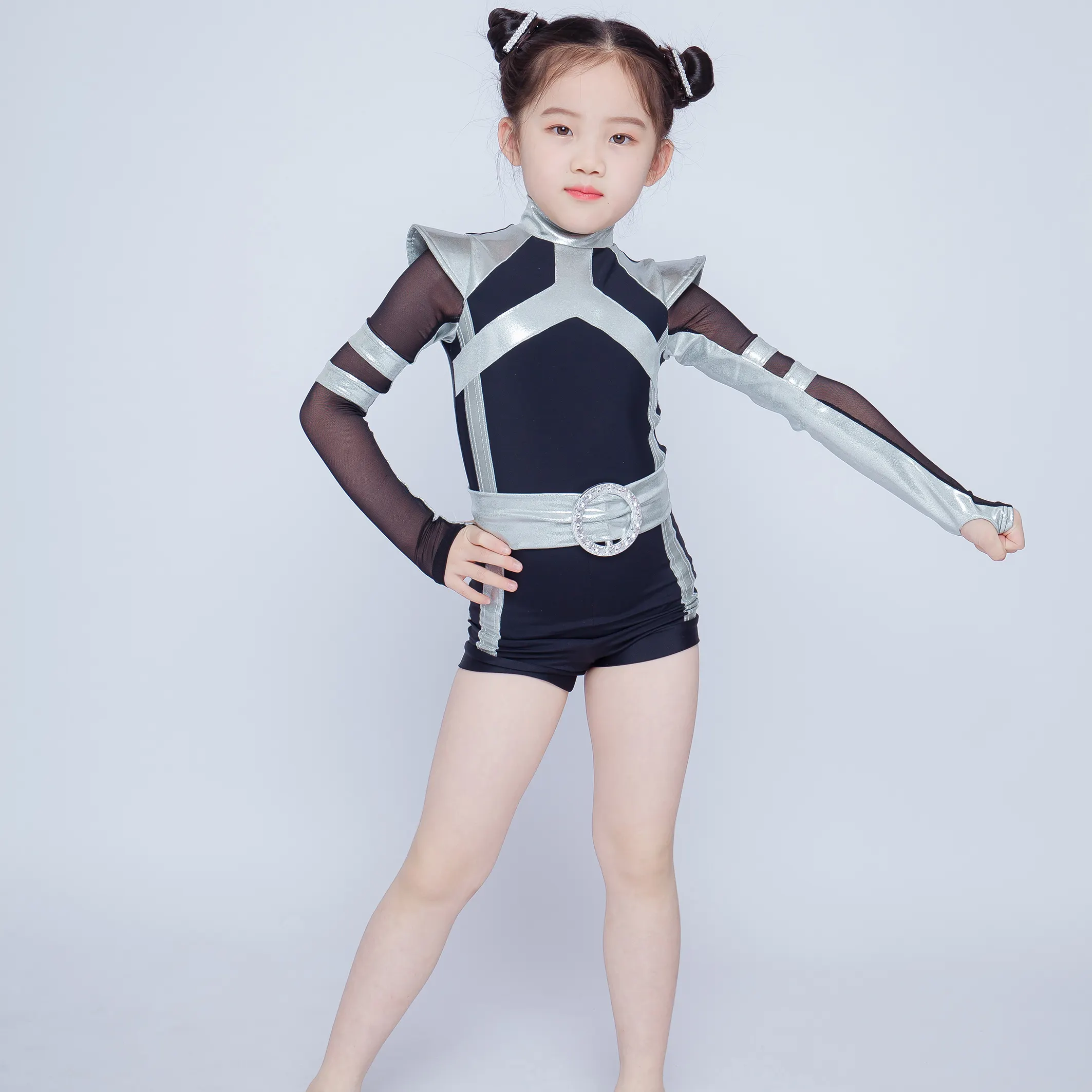 Ropa de baile de alien para niña y niño, leotardo de baile de aluminio brillante, traje de fiesta de Halloween