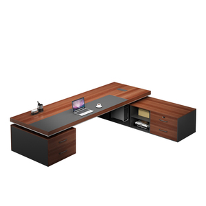 Hiện đại điều hành văn phòng bàn thiết lập với kệ sách lưu trữ sang trọng Gỗ Veneer quản lý bảng với ngăn kéo và ghế da - Product Image 3