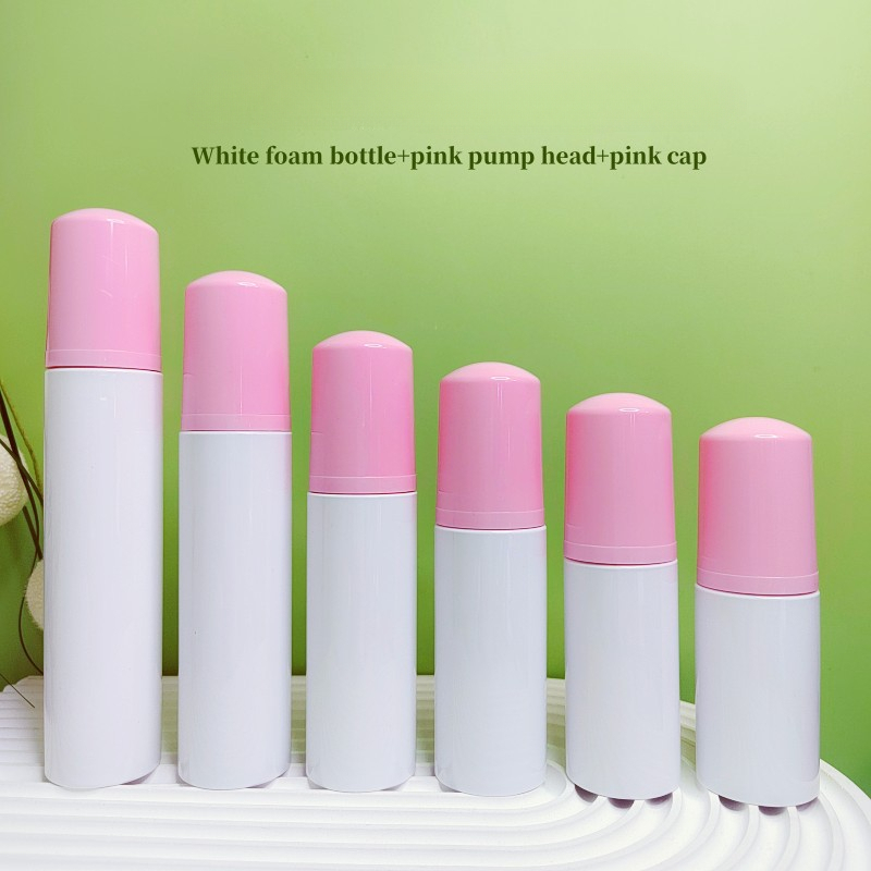 White foam bottle pink pump head pink cap