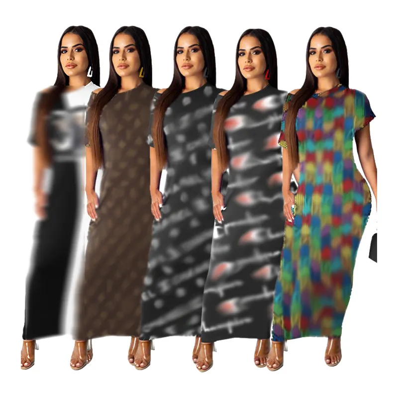 2021 डिजाइनर महिलाओं के फैशन प्लस आकार लघु आस्तीन वस्त्र देवियों आरामदायक ग्रीष्मकालीन पार्टी के कपड़े प्रसिद्ध लक्जरी पोशाक महिलाओं के लिए