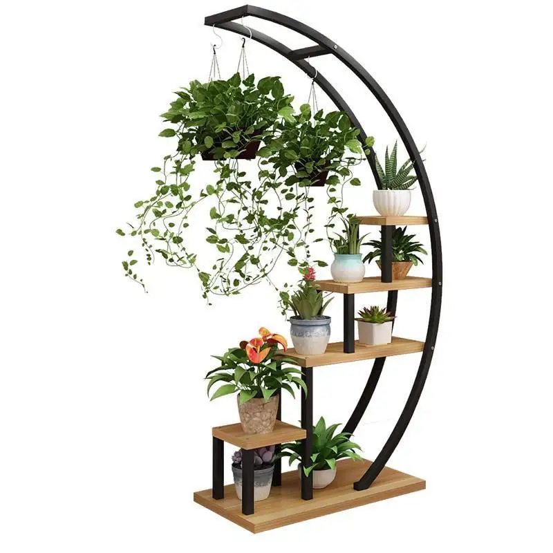 Soporte de plantas para exteriores, juego de macetas colgantes de madera, decoración del hogar, 5 niveles de Metal, soporte de exhibición de flores