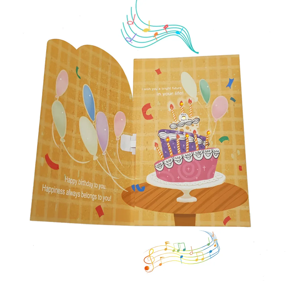 Biglietti di auguri elettrici di compleanno Design della torta di compleanno con luce e musica regalo della festa di compleanno per bambini con buste birthd