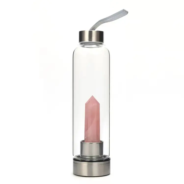 Vente en gros, Logo personnalisé, pierre précieuse de guérison, cristal, Quartz Rose, bouteille d'eau infusée, verre