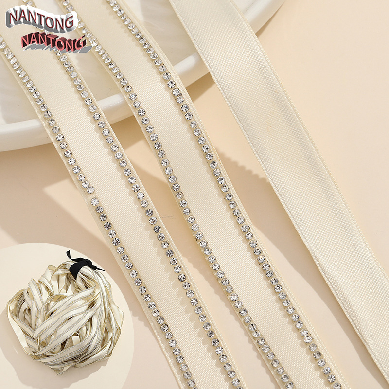 1. Double-row rhinestone - off-white webbing, 16mm wide