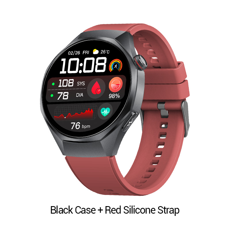 Boîtier noir + bracelet en silicone rouge