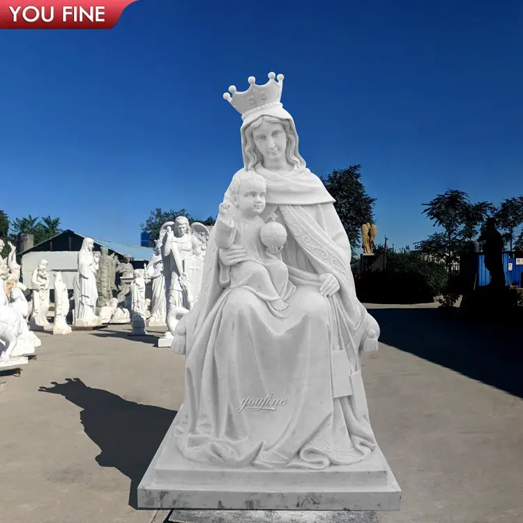 Escultura de mármol de religión de tamaño real, estatua blanca de Nuestra Señora del Carmelo, decoración