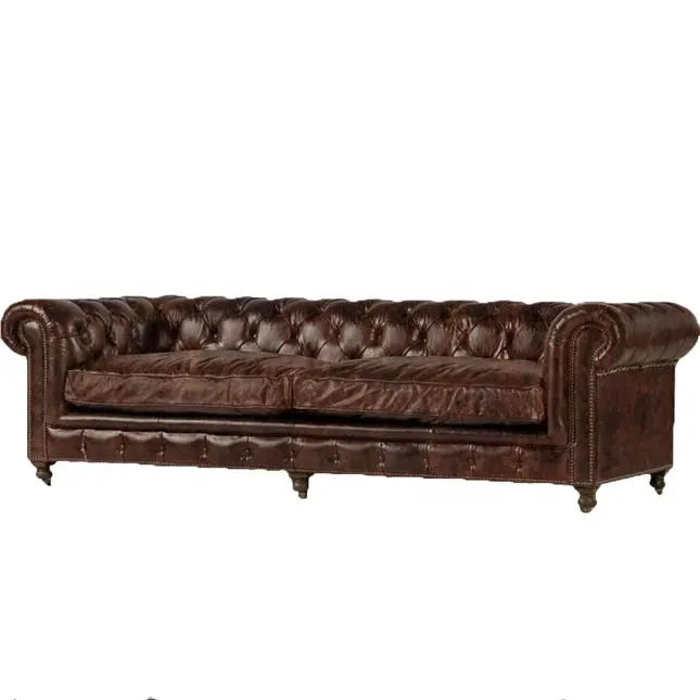 Sofá de cuero genuino antiguo americano, mueble personalizado para sala de estar
