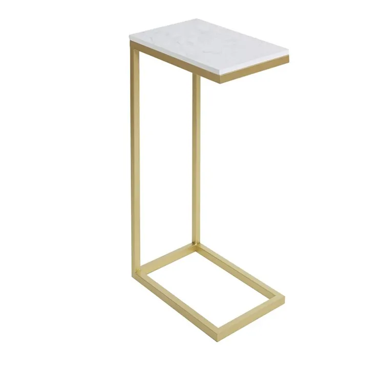 Meilleure vente table d'appoint en métal bon marché or et faux marbre table basse en forme de c