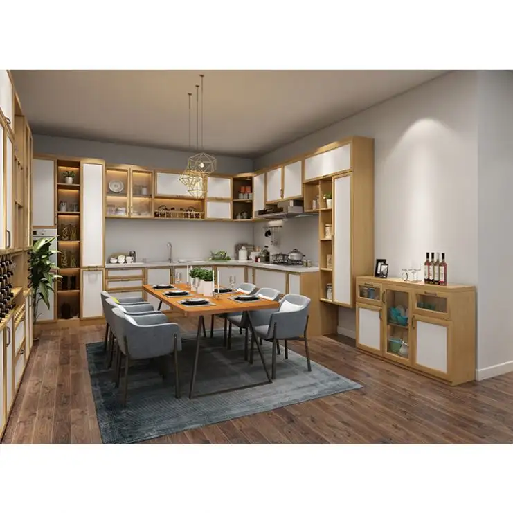 Nuevo diseño personalizado apartamento una pieza del Gabinete de cocina despensa unidades laca/PVC cocina con encimera