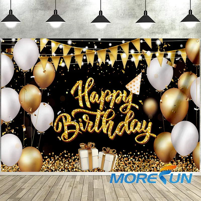 Poster tanda spanduk latar belakang Selamat Ulang Tahun tanda balon Glitter kain besar latar belakang foto ulang tahun untuk dekorasi pesta ulang tahun