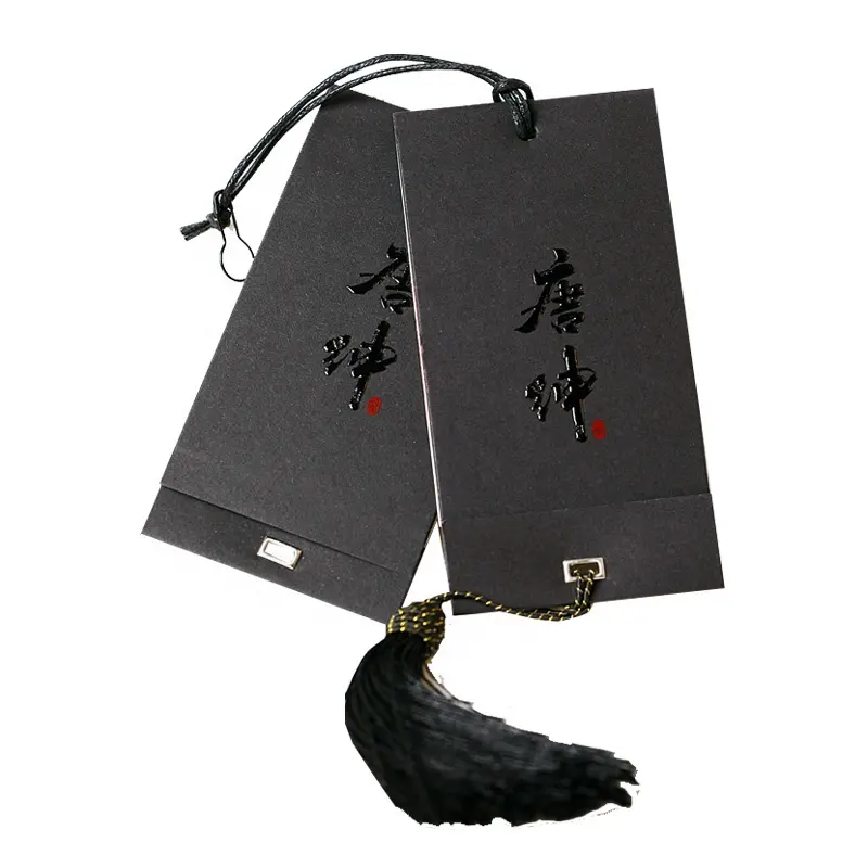 Nuovo stile personalizzato cina carta nera cartellini per abbigliamento stampati cartellini da appendere per indumenti orientali