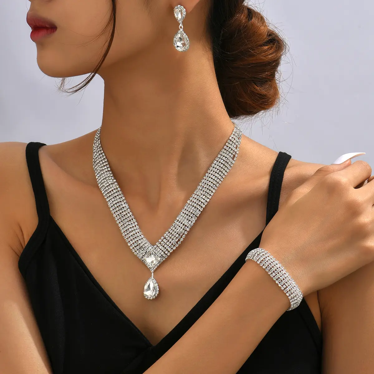 DAIHE set-3359 Conjunto nupcial de diamantes completo Collar Pendientes pulsera Accesorios de boda