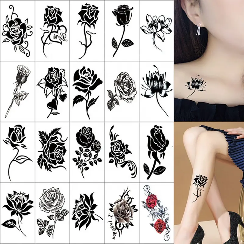 Adesivos de tatuagem tridimensional, barato e quente, 20 pçs/set, 3d, flor rosa, borboleta, sexy, padrão do peito