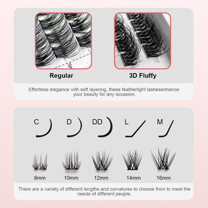 ขนตาปลอมกลุ่มละ8-16มม. ชุดต่อขนตาแบบ DIY กลุ่มขนตา50D แบบโค้งเป็นกลุ่ม30D 40D