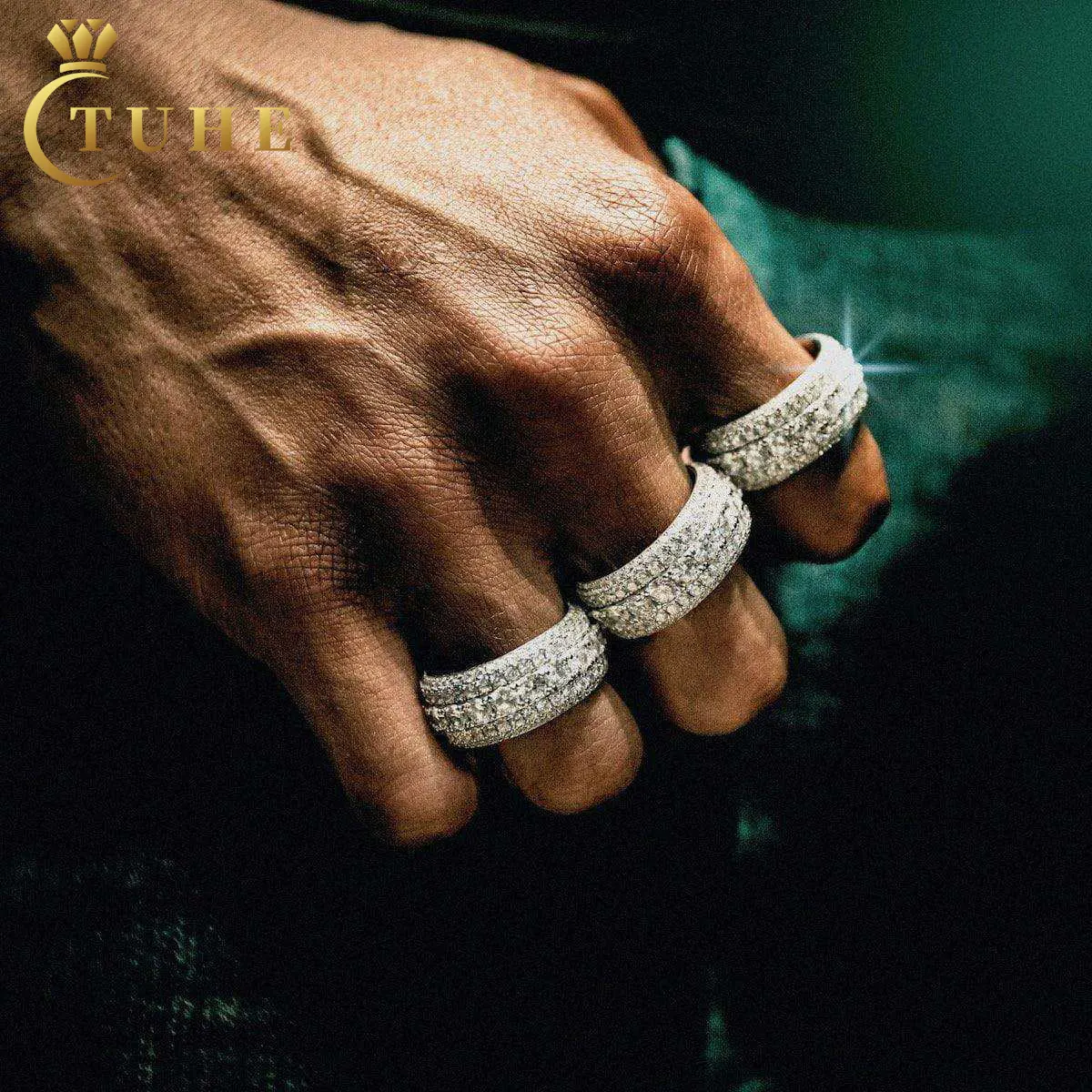 Бижутерия в стиле хип-хоп, свадебный подарок, 925 стерлингового серебра, вымощенный VVS Муассанит, 5 слоев, кольцо с бриллиантами для мужчин