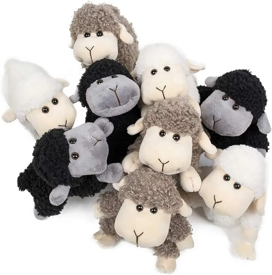 Dekorasi boneka hewan domba, 3 buah (duduk, berdiri, berlutut) hadiah mainan domba abu-abu untuk anak-anak anak perempuan/laki-laki