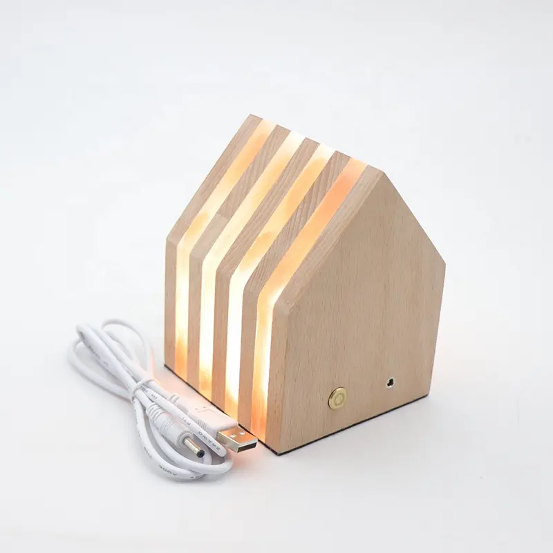 Lámpara Led nocturna de madera con forma de casa, decoración 3D, acrílica, con interruptor de atenuación, gran oferta
