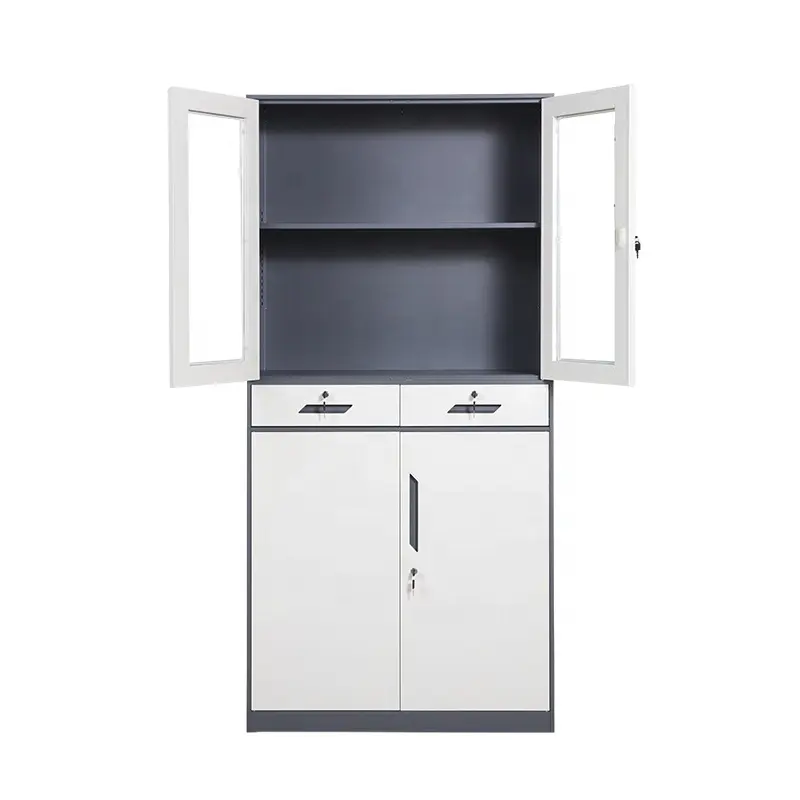 KD структура для офисного использования, металлический шкаф для хранения, верхняя стеклянная дверь, два средних ящика, шкаф для файлов