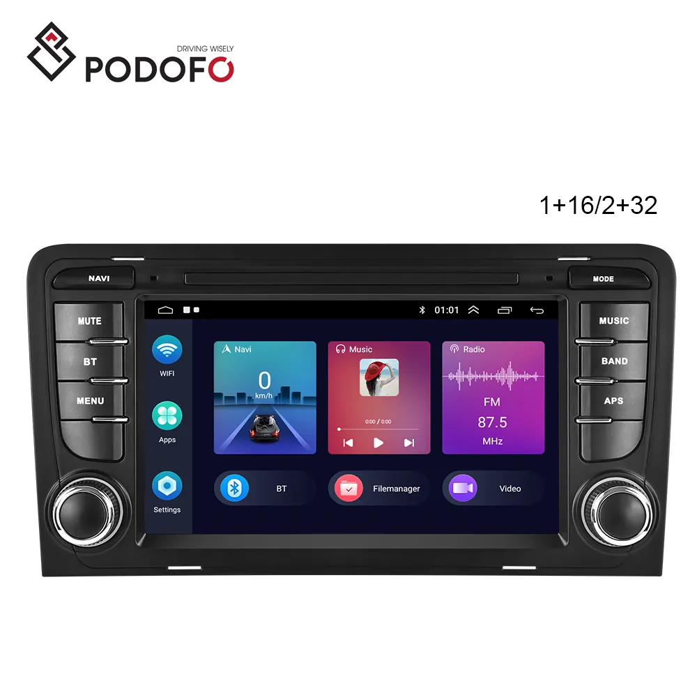 (Ue Stock) Podofo 7 "1 + 32/2 + 64GB per Audi A3/S3/RS3 Android 13 CarPlay Autoradio Auto Android Autoradio Video GPS WIFI BT FM RDS