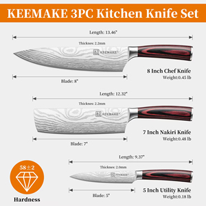 3pcs thép không gỉ Damascus Mô hình nhà bếp dao đặt 8 ''đầu bếp 7'' Nakiri 3.5 ''gọt dao Hộp Quà Tặng bằng gỗ xử lý sắc nét - Product Image 5