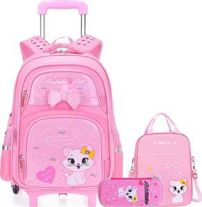 Stile carino per gattino rosa stampato zaino per studenti Set con scatola del pranzo Trolley e astuccio tre pezzi kit per ragazze - Product Image 1