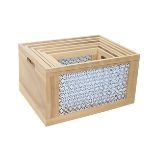Cajas de regalo de madera personalizadas de alta calidad con asa sin cestas de tapa para almacenamiento, cajas de almacenamiento anidadas, juego de 5 - Product Image 1