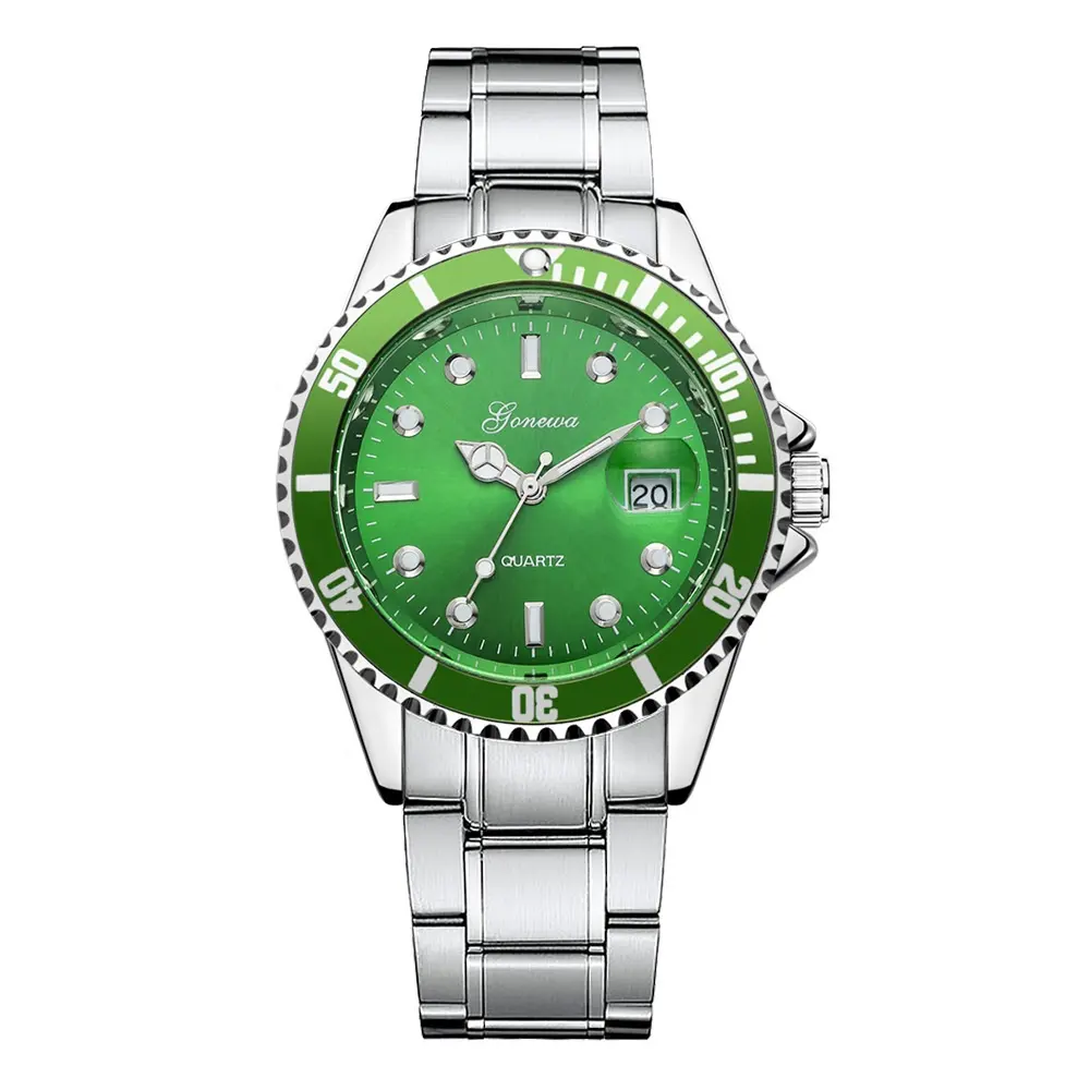 재고 있음 Dropship 중국 석영 운동 SL68 날짜 녹색 디자인 시계 개인 상표 Reloj Geneva Hombre