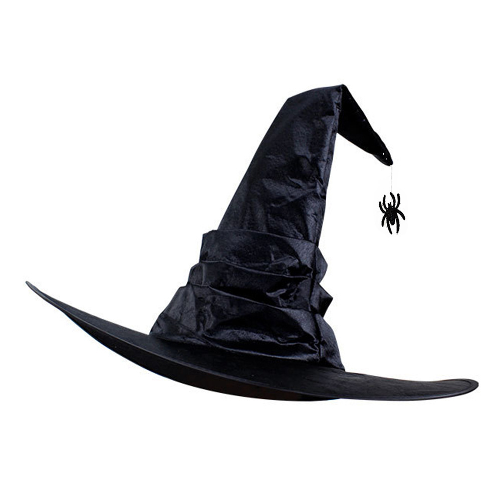 Chapeau plissé noir avec araignée