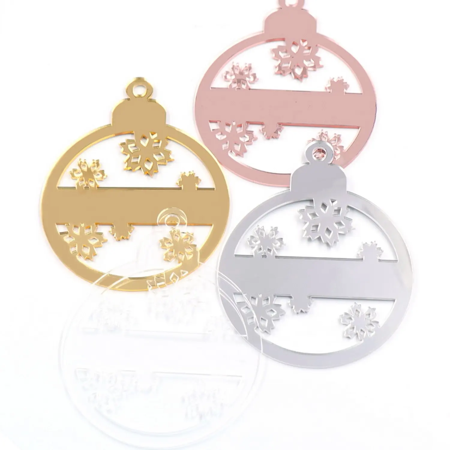 Boule de noël décorations d'arbre de vacances ornements de noël cadeaux de famille miroir doré étiquettes acryliques