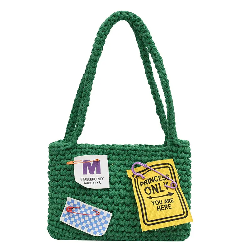 Mini bolso de mano de punto para mujer, bolsa de mano de ganchillo hecha a mano, de algodón y poliéster