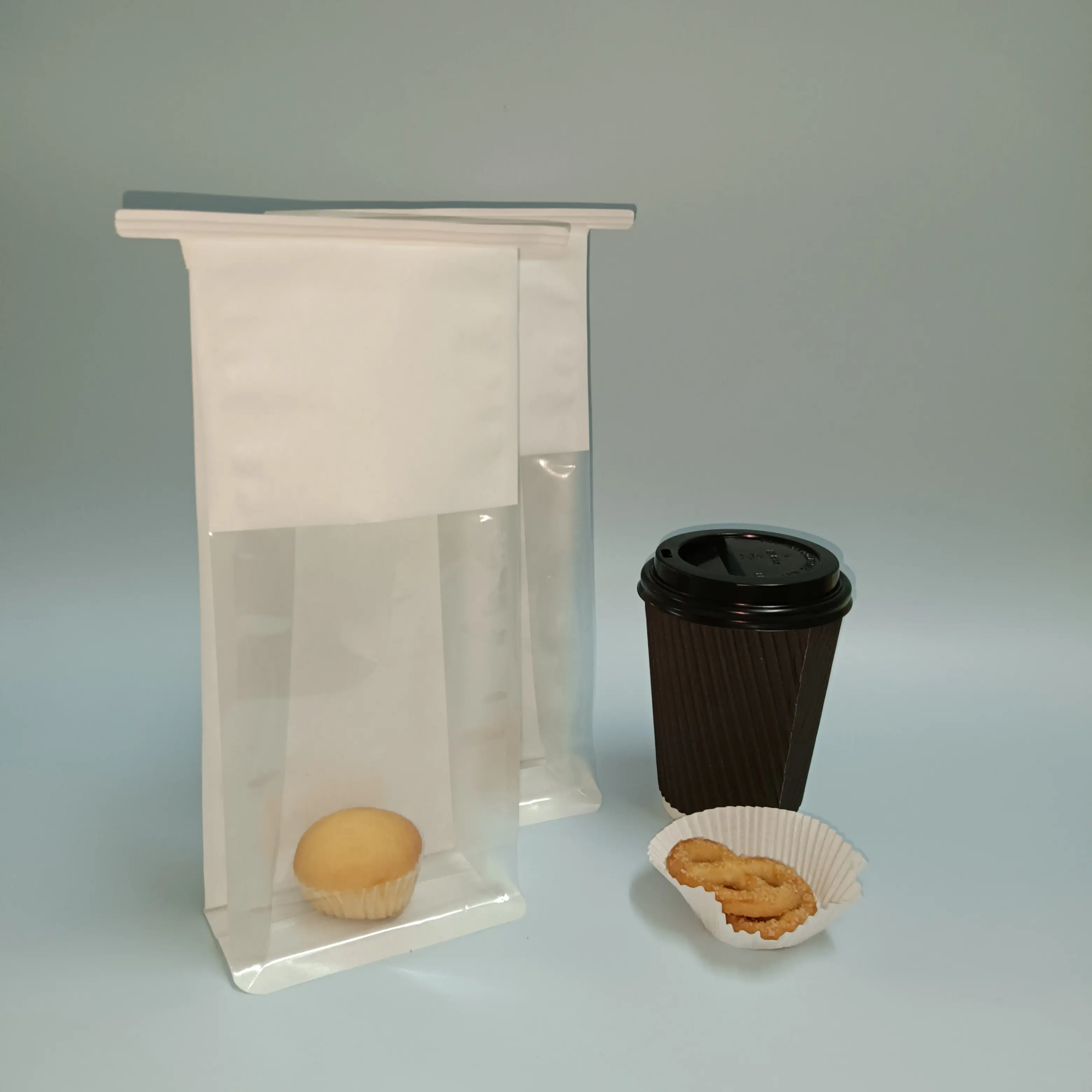 SP069透明窓付き生分解性使い捨てワックス耐油性ハンバーガーサンドイッチパン紙袋卸売