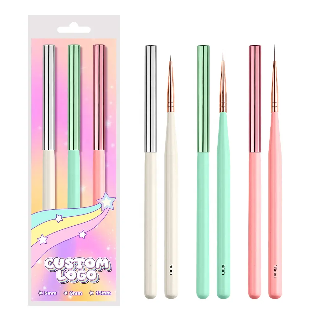 Set kuas kuku nilon seni kuku, 5/9/15mm rambut kustom/sikat Liner Kolinsky seni kuku ekstra halus