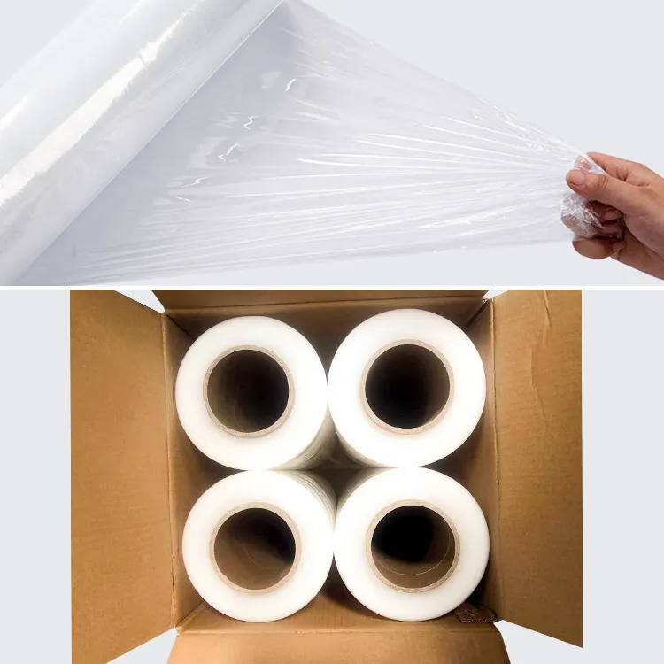 Película de embalaje, película retráctil, película elástica transparente, LLdpe envoltura retráctil, rollo de envoltura de plástico, paquete de polietileno, cartón transparente