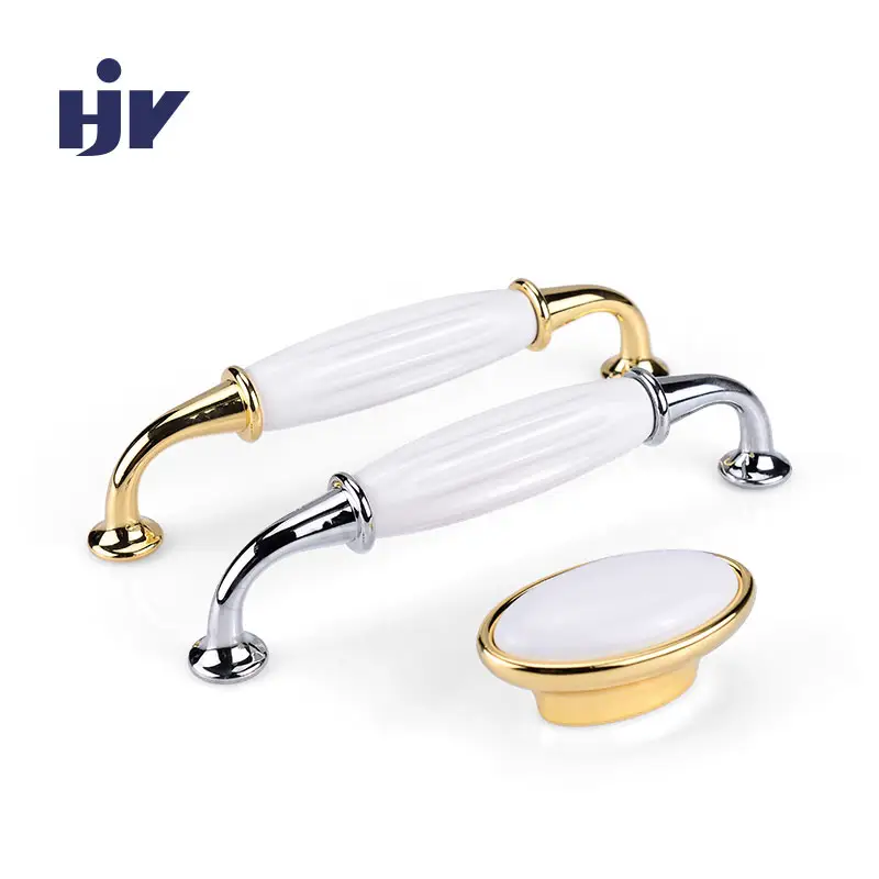 China Factory Price Modern Kitchen Furniture Zinc Alloy Die Casting Ceramic Integrated Cabinet U Shape Gold Handles and Knobs