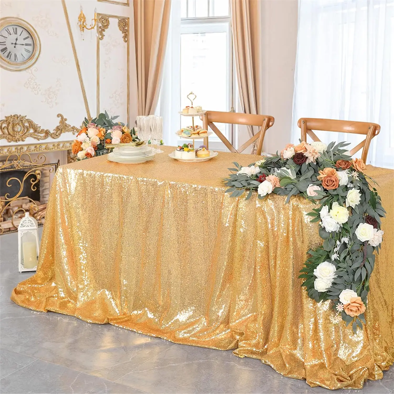 Toalha de mesa de lantejoulas para aniversário, toalha de mesa retangular azul brilhante para decoração de banho de noiva e festa de casamento