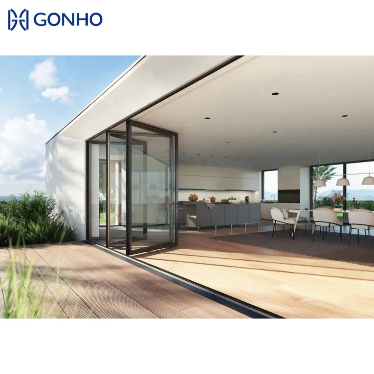 GONHO Nuevos productos Cuztomization Low E Glass Acordeón Cocina Balcón Bi Fold Aluminio Puertas plegables para Veranda