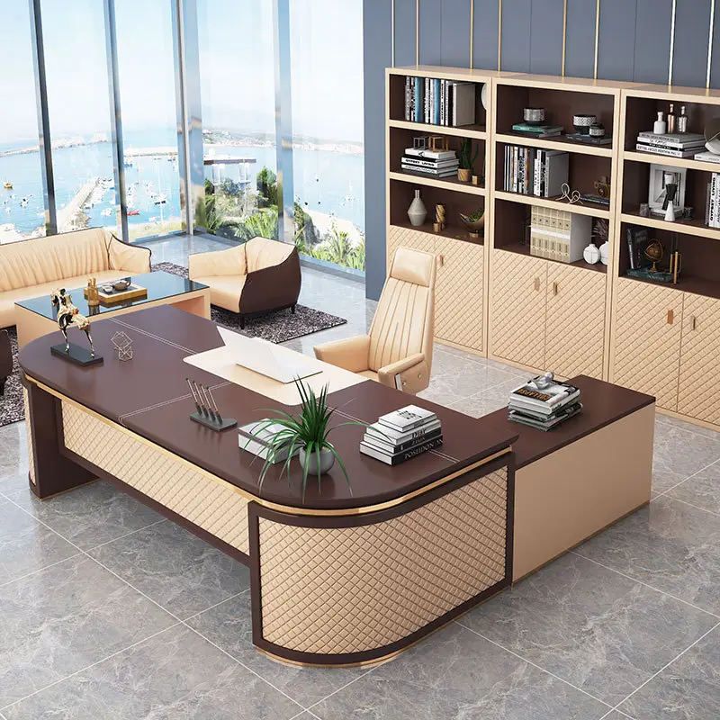 Mobília luxuosa do escritório moderno presidente chefe mesa escritório executivo escritório mesa com armários