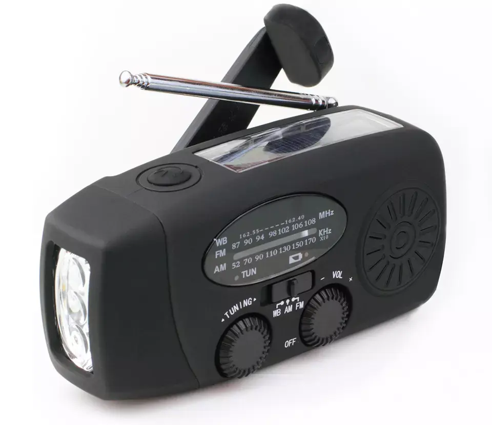 Radio AM/FM con linterna LED, manivela manual de emergencia recargable por energía Solar