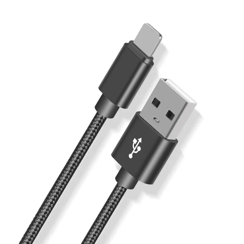 Cabo USB de rede de carregamento rápido e seguro relâmpago durável 2.4A cabo de nylon trançado carregador USB