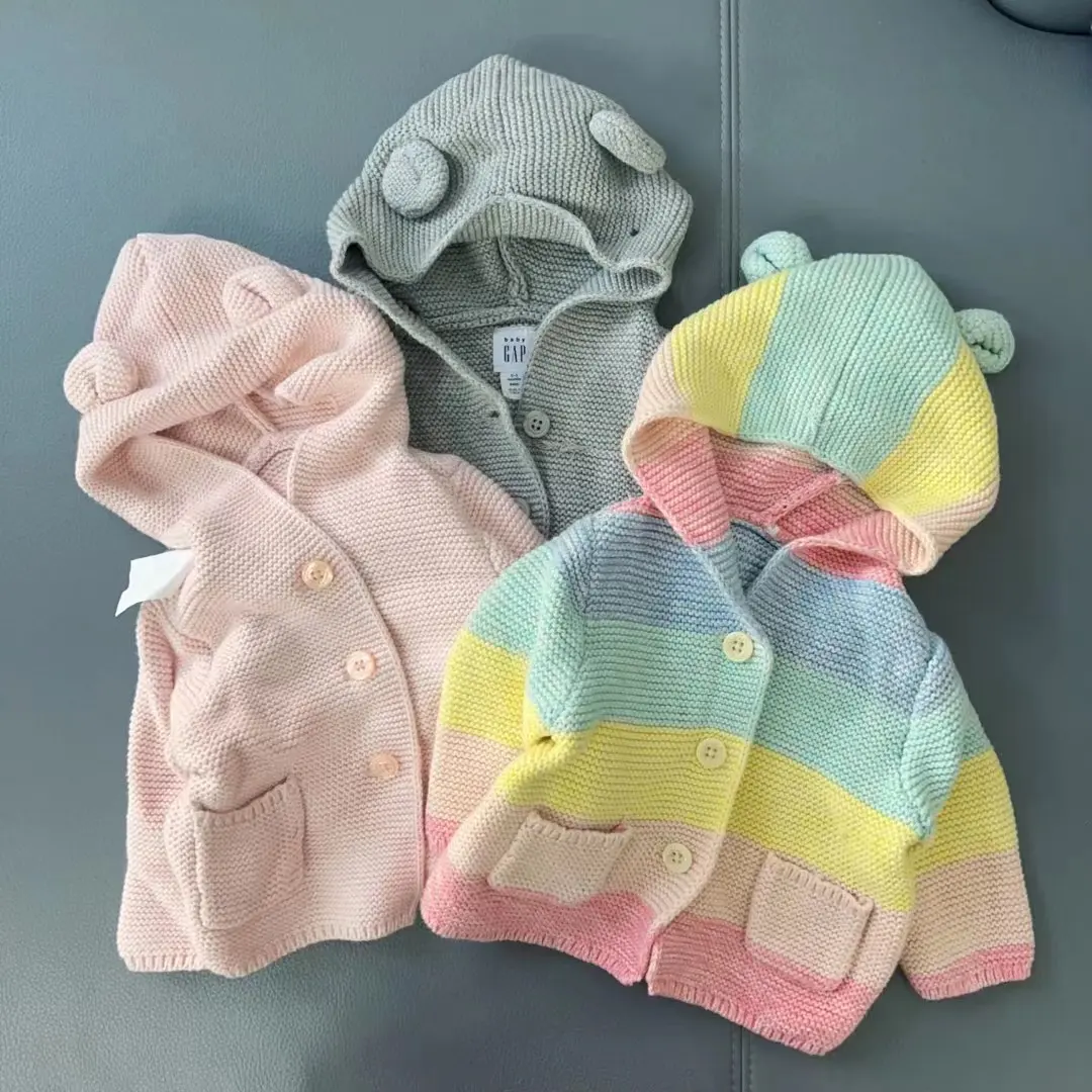 Venta al por mayor de ropa disponible para niños, vestidos de ganchillo para bebés, suéteres de punto para niños, chaquetas