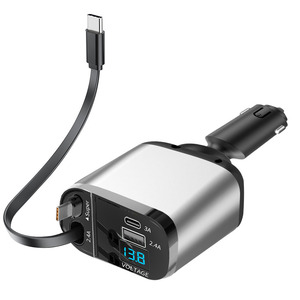 PDQC3.0モバイルデバイスと互換性があります超高速充電66 W出力デュアル格納式ケーブルタイプcPDカーチャージャーアダプター - Product Image 3