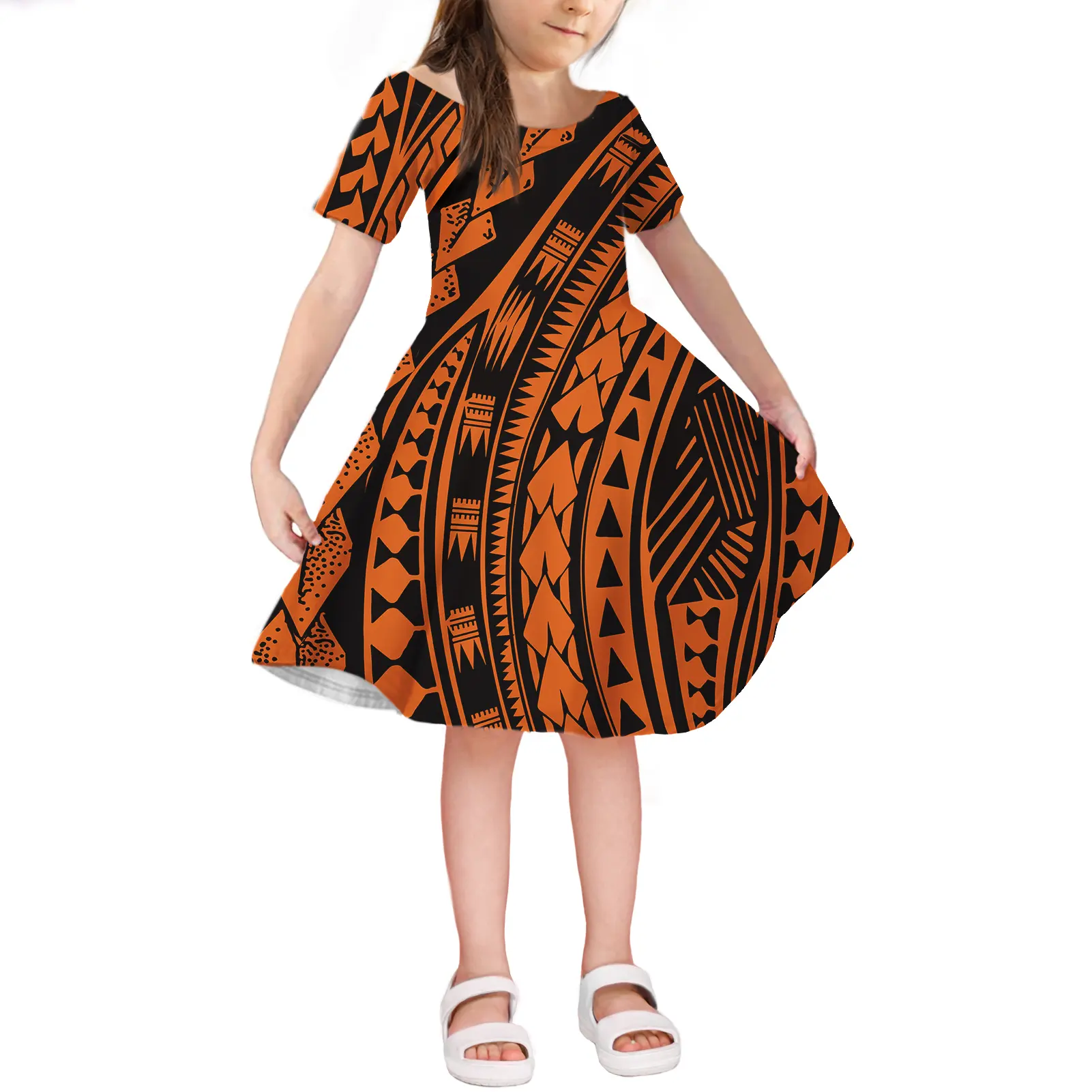 MOQ 1PC Polinesiana Tribale di Stile di Estate Ultime Hawaii Modello Occidentale di Disegno Del Partito di Usura Dei Bambini Della Ragazza Dei Bambini del Vestito Per I Bambini ragazza