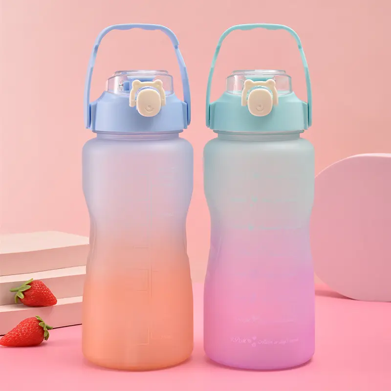 Gran oferta, botella de agua de plástico con marcador de tiempo motivacional de gran capacidad para deporte de Color degradado con logotipo personalizado