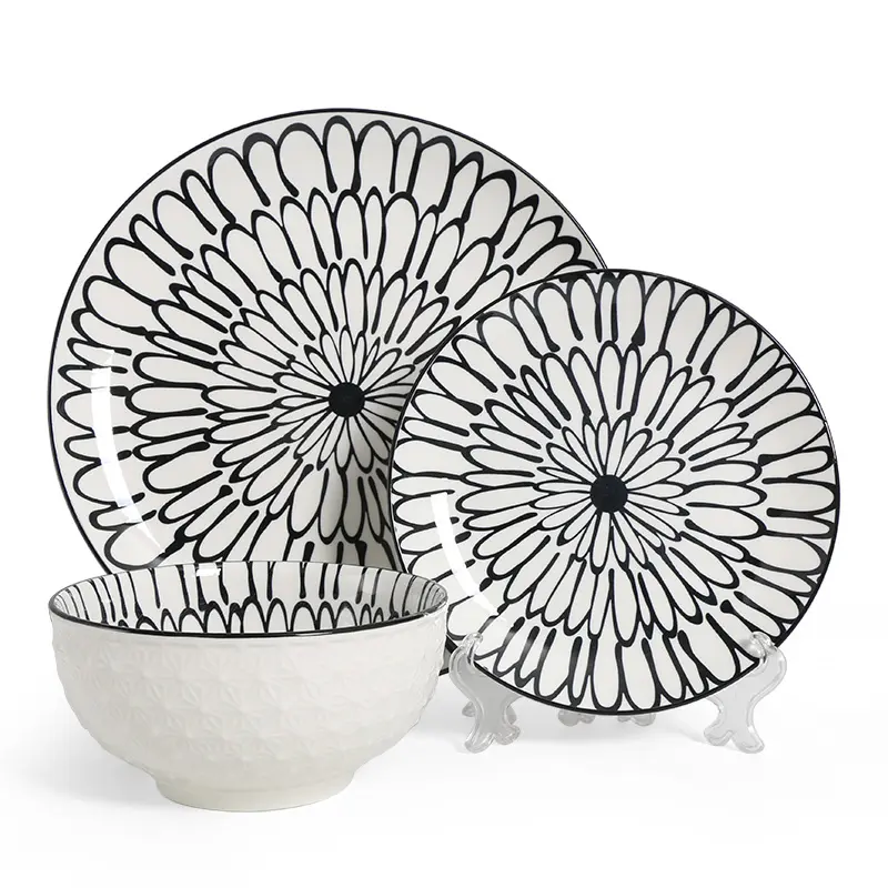 Almaaly Set di stoviglie in porcellana 12/18 pezzi sottosmalto stampa a colori piatti piatti e insalatiera